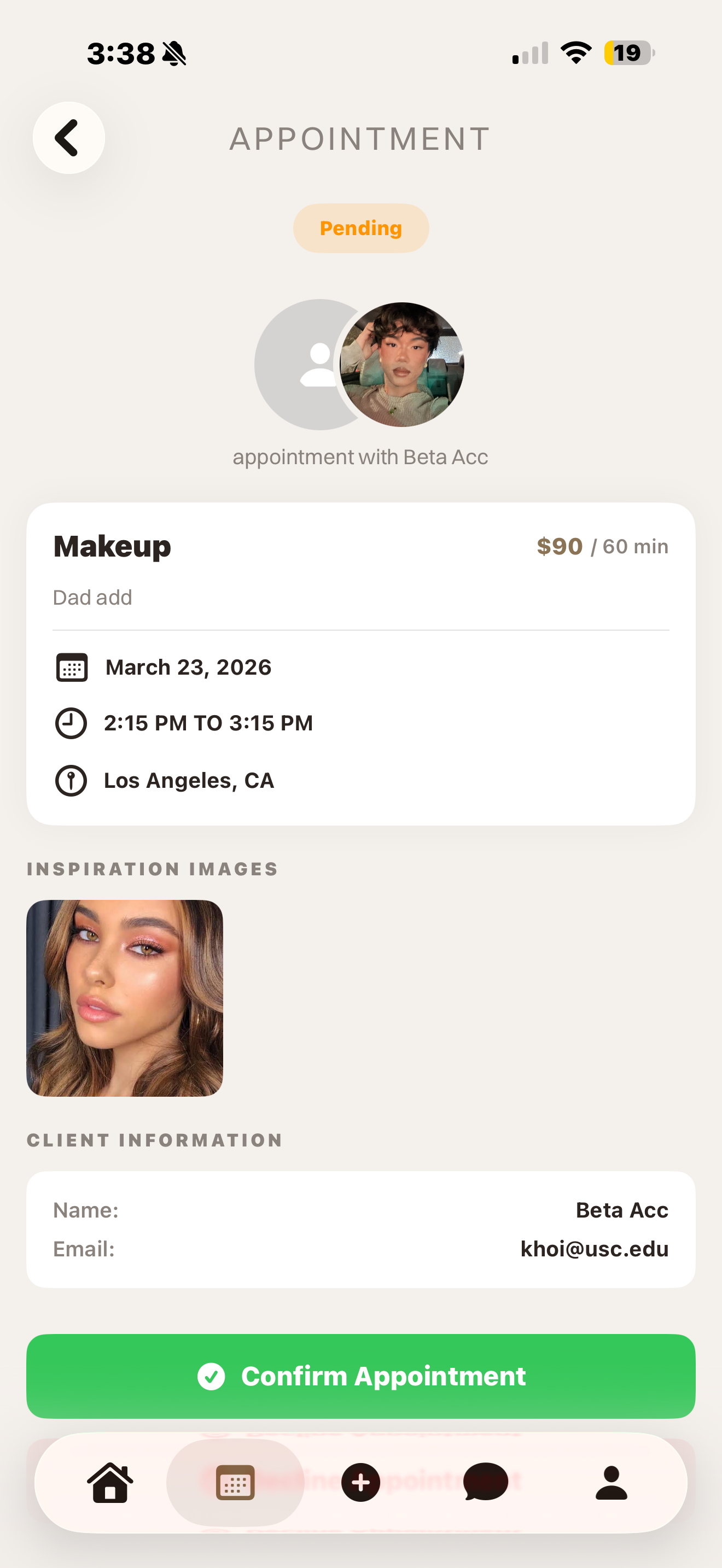 Appointment detail — pro view