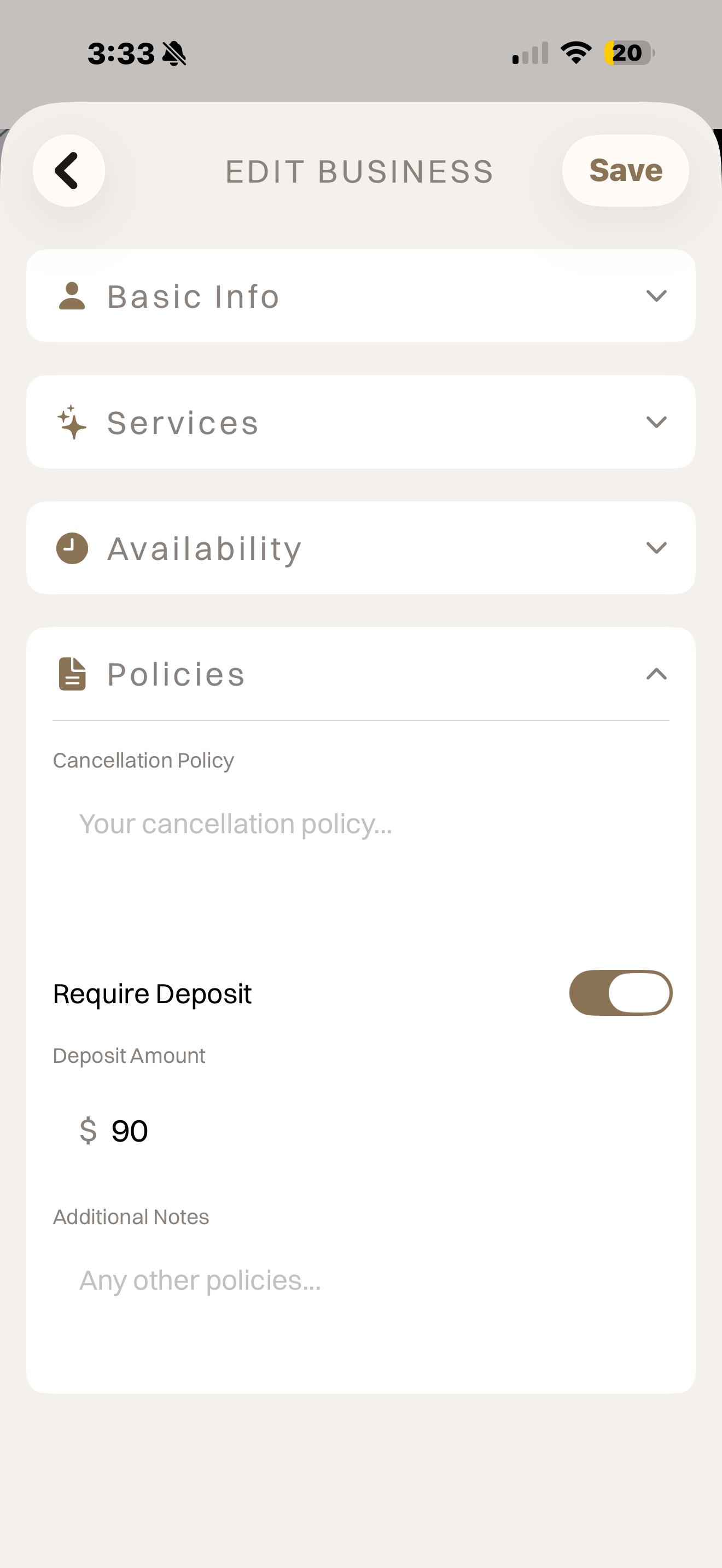 Edit business account