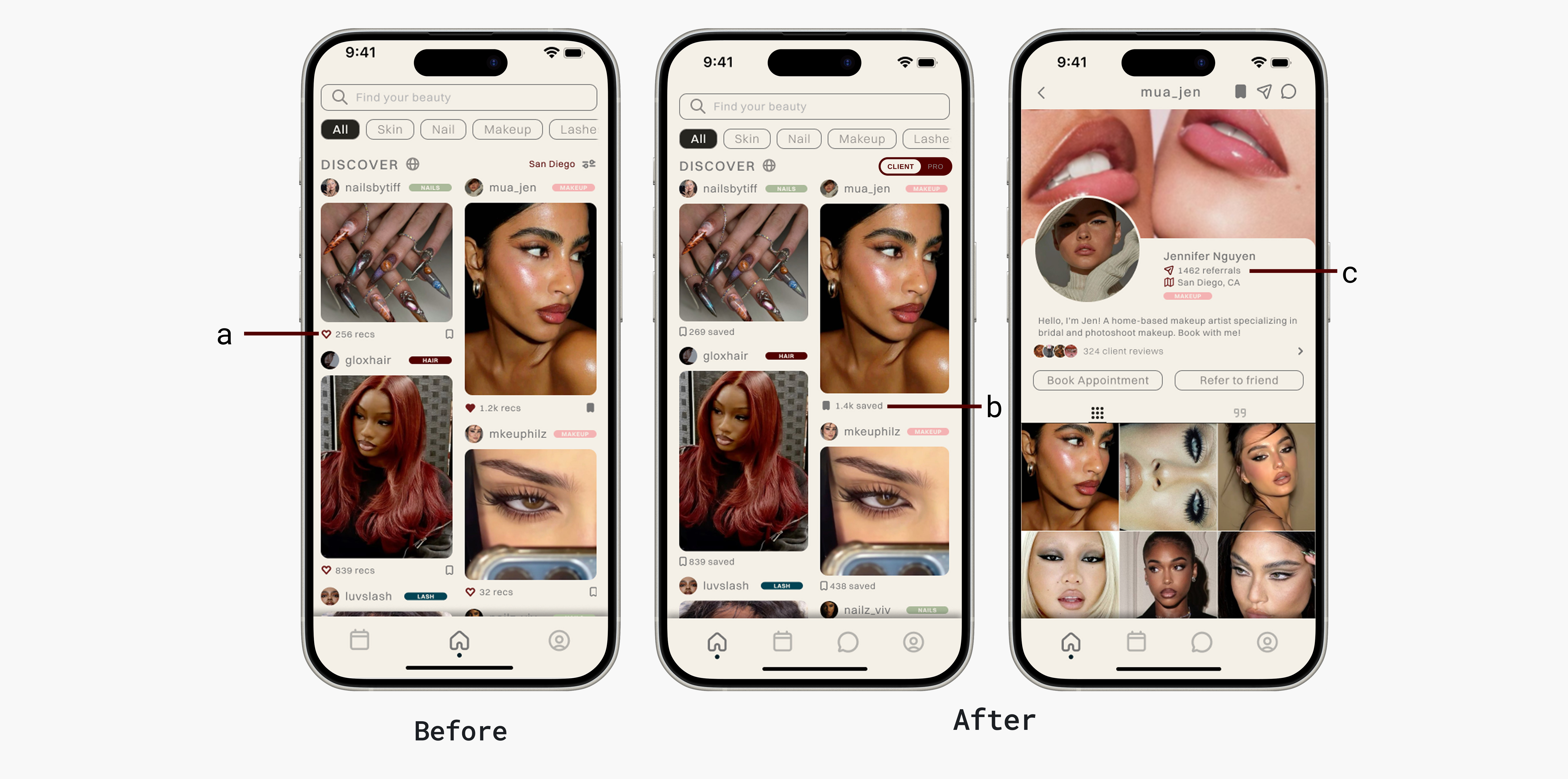 Before and after — referral feature repositioning